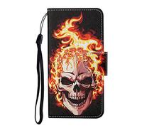 JZ Painted Design Wallet Coque for pour Samsung A51 4G Flip Cover with [Stand][Wrist Strap] - Flame Skull