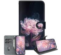 JZ pour Moto G06/G06 Power Crystal Texture Case, Portefeuille en Cuir PU Peint à la Main Couverture avec Kickstand & Fentes pour Cartes - Purple Peony