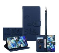 JZ pour Nokia C2 2nd Edition Wallet Case, Couverture de téléphone en Cuir PU avec Blocage RFID, boîtier Anti-Chute avec Support à rebondissement, Conception de Chat en Gauche - Blue