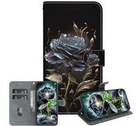 JZ pour OnePlus Nord 3 / Ace 2V Crystal Texture Case, Portefeuille en Cuir PU Peint à la Main Couverture avec Kickstand & Fentes pour Cartes - Black Rose