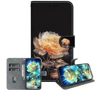 JZ pour OnePlus Nord N20 SE Crystal Texture Case, Portefeuille en Cuir PU Peint à la Main Couverture avec Kickstand & Fentes pour Cartes - Golden Peony