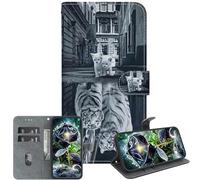 JZ pour RedMi Note 13 5G Crystal Texture Case, Portefeuille en Cuir PU Peint à la Main Couverture avec Kickstand & Fentes pour Cartes - Tiger Reflection