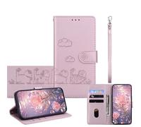 JZ pour Samsung Galaxy S9 Wallet Case, Couverture de téléphone en Cuir PU avec Blocage RFID, boîtier Anti-Chute avec Support à rebondissement, Conception de Chat en Gauche - Pink