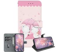 JZ pour Xiaomi Poco M6 Pro 5G / RedMi 12 4G / Note 12R Cas, Texture de Cristal Peint à la Main Portefeuille Cas avec Porte-Cartes & Kickstand - Couple Bear