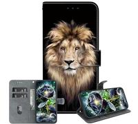 JZ pour Xiaomi Poco M6 Pro 5G / RedMi 12 4G / Note 12R Cas, Texture de Cristal Peint à la Main Portefeuille Cas avec Porte-Cartes & Kickstand - Lion