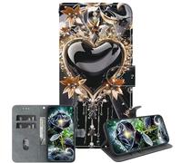 JZ PU Leather Cas pour Honor Magic7 Lite / X9c 5G Wallet Cover,Modèle Peint de Texture de Cristal Fait à la Main avec Porte-Cartes- Black Gold Love