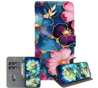 JZ PU Leather Cas pour LG V40 Wallet Cover,Modèle Peint de Texture de Cristal Fait à la Main avec Porte-Cartes- Blue Gold Flowers