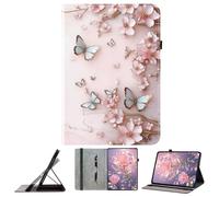 JZ PU Leather Crystal Pattern Wallet Cas pour Amazon Fire HD 10 (7th 2017/9th 2019) Stand Protective Flip Cover - Pink Butterfly