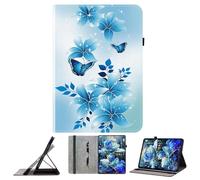 JZ Shockproof Crystal Painted Flip Cover pour Amazon Fire HD 8 (8th/7th/6th/5th Gen) Portefeuille en Cuir PU avec Porte-Crayon & Stand - Blue Butterfly