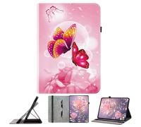 JZ Shockproof Crystal Painted Flip Cover pour Amazon Fire HD 8 (8th/7th/6th/5th Gen) Portefeuille en Cuir PU avec Porte-Crayon & Stand - Pink Butterfly