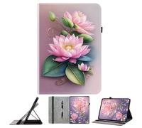 JZ Shockproof Crystal Painted Flip Cover pour Amazon Fire HD 8 (8th/7th/6th/5th Gen) Portefeuille en Cuir PU avec Porte-Crayon & Stand - Lotus