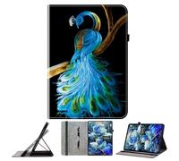 JZ Shockproof Crystal Painted Flip Cover pour iPad 10.2 in 2019 2020 2021 (7th,8th,9th) / iPad Air 10.5 in 2019 (3rd) Portefeuille en Cuir PU avec Porte-Crayon & Stand - Peacock