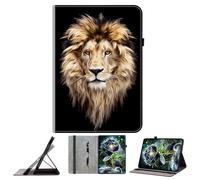 JZ Shockproof Crystal Painted Flip Cover pour Samsung Galaxy Tab A7 Lite (8.7 inch) Portefeuille en Cuir PU avec Porte-Crayon & Stand - Lion