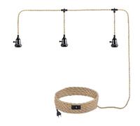 JZCDR Kit Suspension Luminaire Avec Prise et Interrupteur, Douille E27 Lampe Lustre Corde de Chanvre Câble Vintage Industrielle DIY pour Chambre, Salle à Manger, 3 Lampe Sans Ampoule
