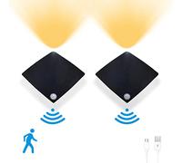 JZCDR Lot de 2 Lampe LED Detecteur de Mouvement Escalier Veilleuse Sans Fil Batterie Applique Murale Interieur avec Interrupteur Aplique Mural a Pile Rechargeable USB Magnétique Blanc Chaud Chambre