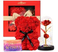 JZEEIWY Ours en rose - Cadeau pour la fête des mères - Rose éternelle dans un verre avec lumière LED - Pour femme, épouse, fille, petite amie, Saint-Valentin, anniversaire de mariage, demande en