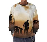 JZemdybill Chandail à manches longues et à col ras-du-cou, chat noir, pull léger et décontracté pour hommes, Zombies Dead Men Marche de nuit, L