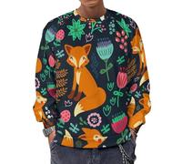 JZemdybill Chandail à manches longues et à col ras-du-cou, chat noir, pull léger et décontracté pour hommes, Adorable renard floral, 4XL
