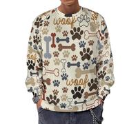 JZemdybill Chandail à manches longues et à col ras-du-cou, chat noir, pull léger et décontracté pour hommes, Empreintes de pattes de chien., 4XL