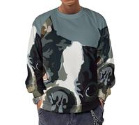 JZemdybill Chandail à manches longues et à col ras-du-cou, motif âne mignon, pull léger et décontracté pour hommes, Boston Terrier, XXL