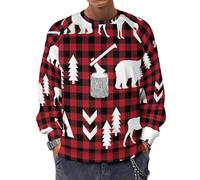 JZemdybill Chandail à manches longues et à col ras-du-cou, pingouin mignon, pull léger et décontracté pour hommes, Plaid Buffalo Woodland Christmas, S