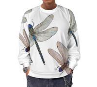 JZemdybill Chandail à manches longues et à col rond, corgi et pizza, pull décontracté léger pour homme, Libellule colorée., 3XL