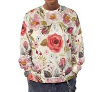 JZemdybill Chandail à manches longues et à col rond, motif cactus alpaga, pull léger et décontracté pour hommes, Fleurs de coquelicots aquarelle, L