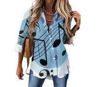 JZemdybill Chemisier à manches longues pour femme, motif à pois et notes de musique, chemise boutonnée pour le travail et les fêtes, Note de musique à pois., XXXL