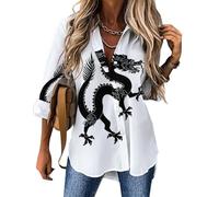 JZemdybill Chemisier à manches longues pour femme, motif dragon noir, chemise boutonnée pour le travail et les fêtes, Dragon noir., XXL
