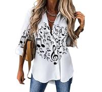 JZemdybill Chemisier à manches longues pour femme, motif notes de musique, chemise boutonnée pour le travail et les fêtes, Notes de musique., XXL
