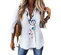 JZemdybill Chemisier à manches longues pour femme, motif notes de musique colorées, chemise boutonnée pour le travail et les fêtes, Notes de musique colorées., XXXL