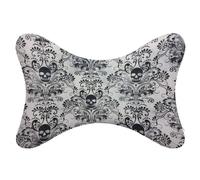 JZemdybill Lot de 2 coussins de siège de voiture, motif crâne damassé gothique, coussin pour appuie-tête de voiture, coussin de soutien du cou pour conducteur ou passager