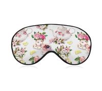JZemdybill Masque de sommeil en tissu lisse pour les yeux, gâteau et théière, motif floral, masque de sommeil avec bandeau réglable pour homme et femme