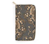 JZemdybill Portefeuille en cuir, corgi et pizza, petite taille et grande capacité, facile à transporter, Rococo Paisley Floral avec or, 19.7x10.5cm, Moderne