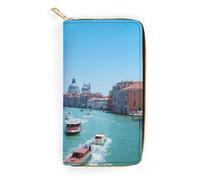 JZemdybill Portefeuille en cuir, corgi et pizza, petite taille et grande capacité, facile à transporter, Venise Italie., 19.7x10.5cm, Moderne