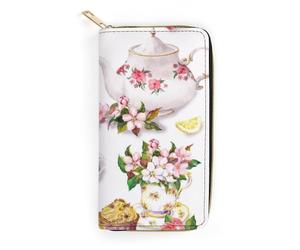 JZemdybill Portefeuille en cuir, note de musique à pois, petite taille et grande capacité, facile à transporter, Gâteau et théière Floral, 19.7x10.5cm, Moderne