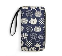 JZemdybill Portefeuille en cuir, style africain, patchwork, avec corde, petite taille et grande capacité, facile à transporter, Motif chat porte-bonheur, 19.7x10.5cm, Moderne