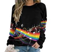 JZemdybill Pull décontracté pour femme, motif note de musique arc-en-ciel, sweat-shirt pour femme, col rond, manches longues, Note de musique arc-en-ciel, L