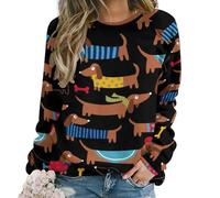 JZemdybill Pull décontracté pour femme, pull mignon pour femme, col rond, manches longues, Teckel I Love My Dog, L