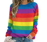 JZemdybill Pull décontracté pour femme, sweat-shirt arc-en-ciel Peace Love pour femme, col rond, manches longues, Rainbow Peace Love, S