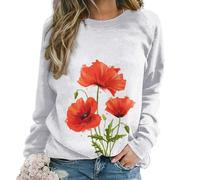 JZemdybill Pull décontracté pour femme, sweat-shirt coquelicot rouge pour femme, haut à manches longues et col rond, Coquelicot rouge, XL