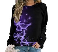 JZemdybill Pull décontracté pour femme, sweat-shirt papillon violet pour femme, col rond, manches longues, Papillon violet, XL
