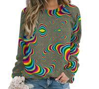 JZemdybill Pull décontracté pour femme, sweat-shirt psychédélique arc-en-ciel pour femme, col rond, manches longues, Trippy psychédélique arc-en-ciel., M