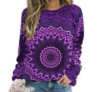 JZemdybill Pull décontracté pour femme, violet mandala, haut à manches longues et col rond, Mandala violet, L
