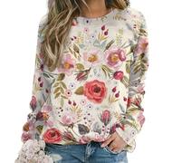 JZemdybill Sweat-shirt décontracté pour femmes, avec fleurs de coquelicots aquarellées, col rond à manches longues, Fleurs de coquelicots aquarelle, L