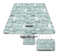 JZemdybill Tapis de pique-nique, couverture de pique-nique carré mignon chat vert, tapis d'extérieur, 148 cm x 148 cm