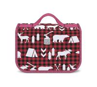 JZemdybill Trousse de toilette à suspendre, sac de toilette de Noël à carreaux de buffle, trousse de maquillage imperméable pour voyage, affaires, vacances, Plaid Buffalo Woodland Christmas, Taille