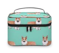 JZemdybill Trousse de toilette de voyage en cuir pour femme - Motif animal de compagnie et thé au lait, Cute Corgi Pet and Milk Tea, 25x18x15cm