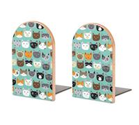 JZemdybill Une paire de serre-livres pour étagères, visages de chat mignons pour bureau et école