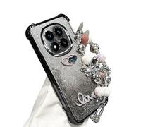 JZFDCLF Coque Antichoc en Silicone avec Support et Bracelet en Perles pour Xiaomi Redmi Note 14 Pro Plus 14C 4G 5G, Noire, pour Note 14 ProPlus